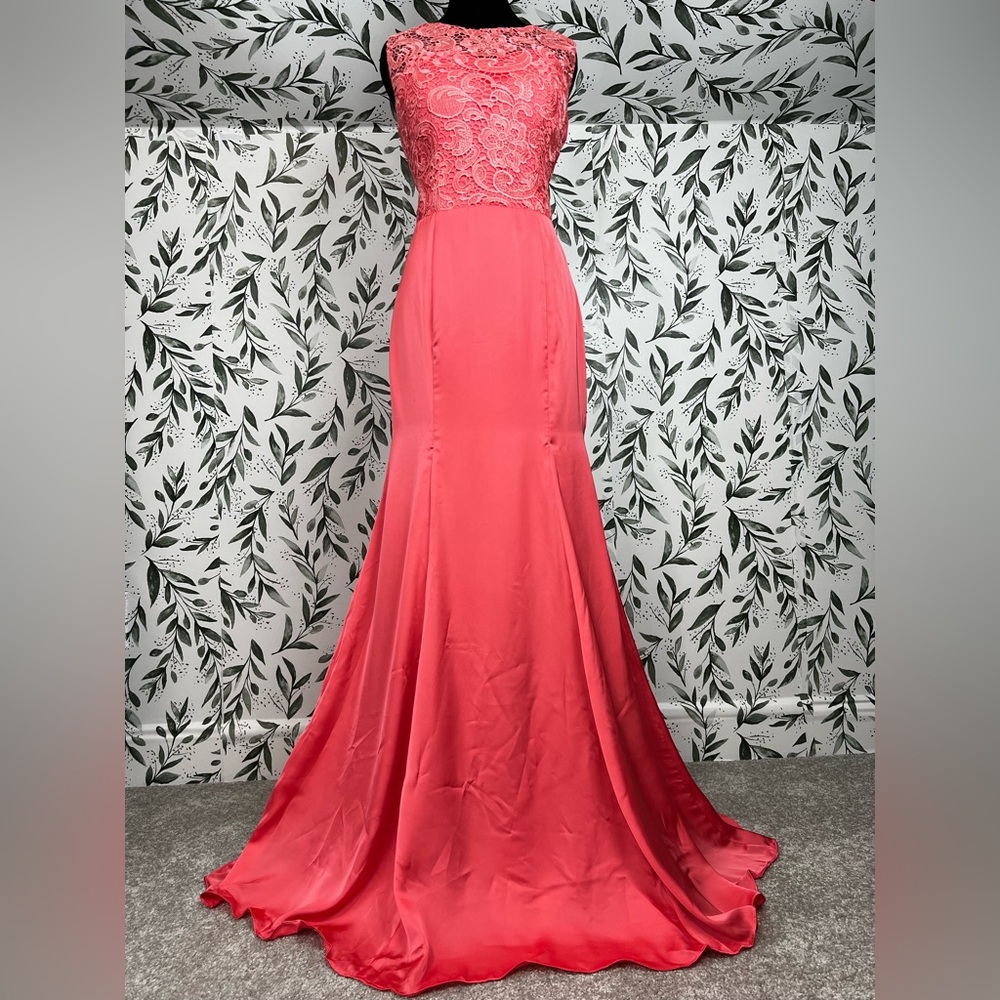 Coral Mermaid Formal Evening Gown Lace Bodice Size S NWT Prom Bridesmaid Maxi #D